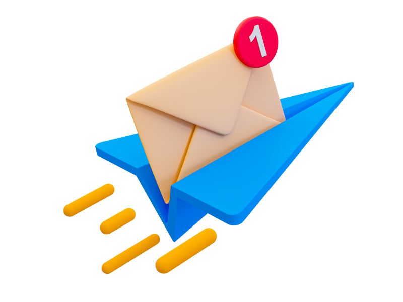 envelope with mail icon sitting on folded airplane